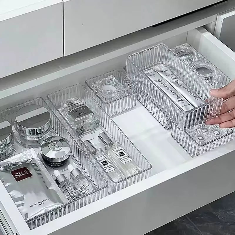 5/6/7/13PCS Desk Drawer Organizers Set Makeup Organizer Plastic Makeup Storage Clear Transparent Storage Box for Office Bathroom