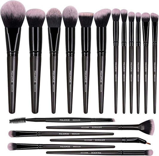 18-Piece Professional Makeup Brush Set - Premium Synthetic Brushes for Eyeshadow, Blush, and Foundation, Includes Travel Kabuki Brushes