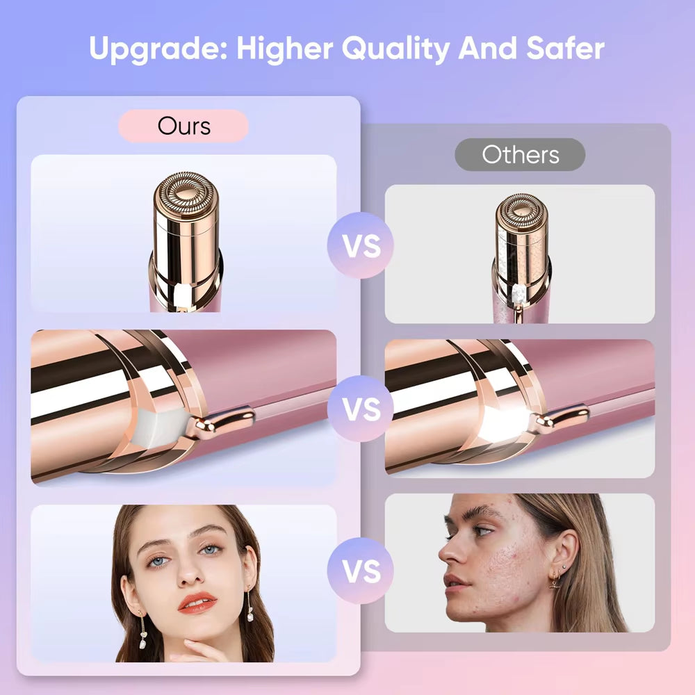 Professional Facial Hair Removal for Women - Painless Shaver with Two Replacement Heads, Compact Size