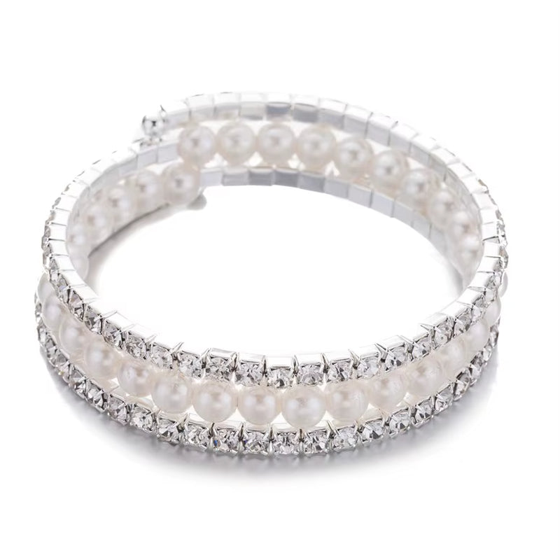 Sophisticated Multilayer Pearl and Crystal Bracelet for Women - Ideal for Weddings and Special Occasions