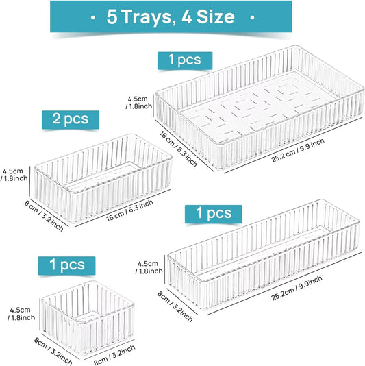 5/6/7/13PCS Desk Drawer Organizers Set Makeup Organizer Plastic Makeup Storage Clear Transparent Storage Box for Office Bathroom