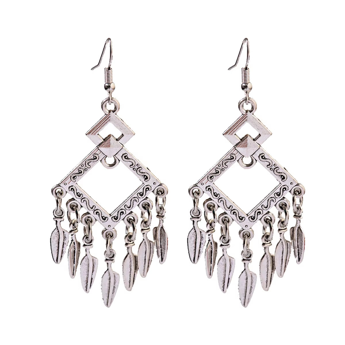 2019 Vintage Ethnic Round Alloy Tassel Hollow Drop Earrings for Women