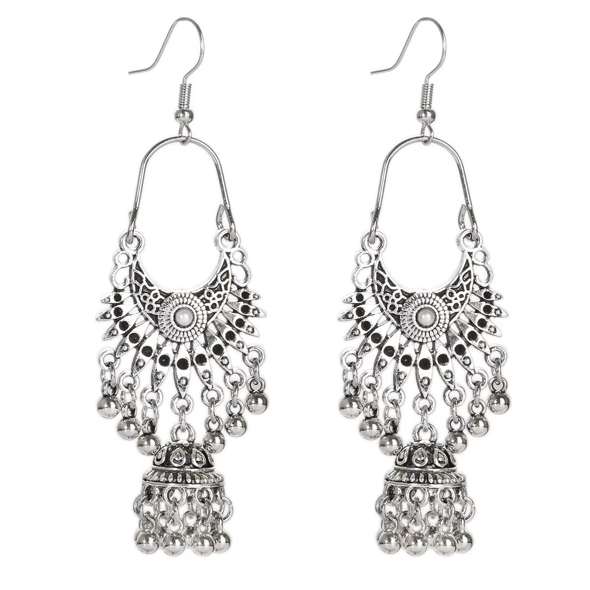 2019 Vintage Ethnic Round Alloy Tassel Hollow Drop Earrings for Women