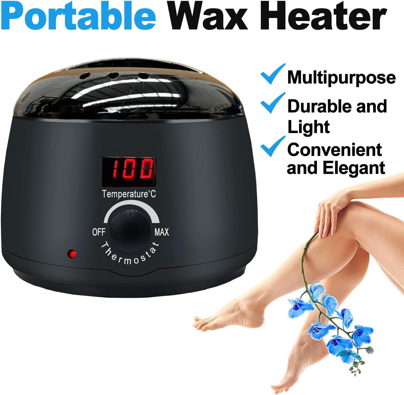 Professional Digital Waxing Kit - Advanced Hair Removal Solution for All Skin Types - Hard Wax Melt Warmer with Digital Display for Eyebrows, Face, Underarms, Brazilian, Bikini, and Legs
