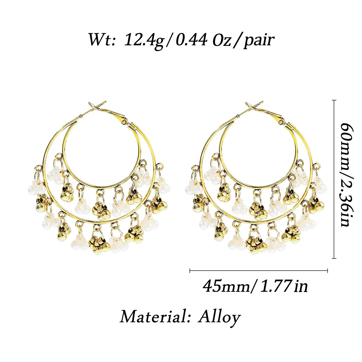 Classic Retro Gold Alloy Round Pearl Bead Tassel Earrings for Women - Bohemian Jhumka Indian Jewelry