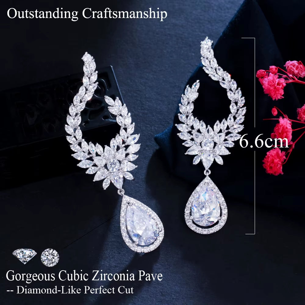 Premium Water Drop Dangle Earrings with Cubic Zirconia for Women - Elegant Fashion Jewelry for Parties and Weddings CZ964