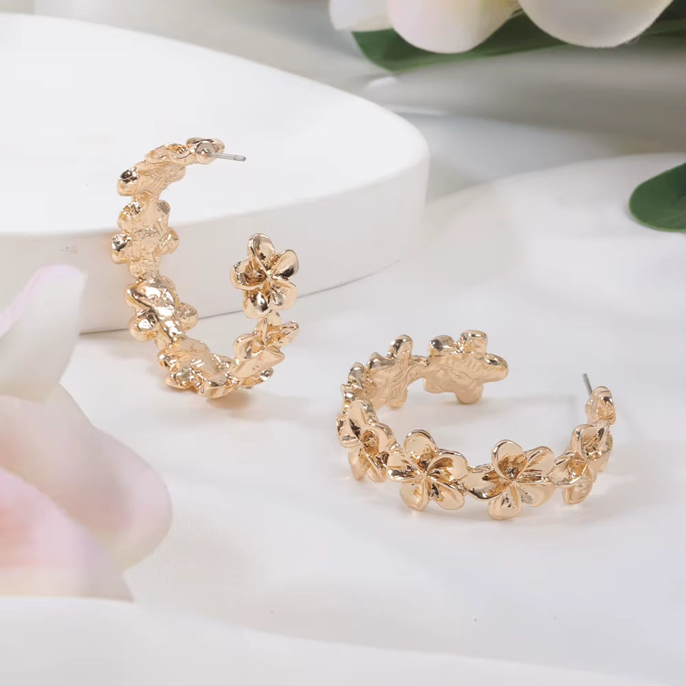 Hawaiian-Inspired Plumeria Rubra Flower Hoop Earrings by  - Elegant Australian Designer Fashion for Women