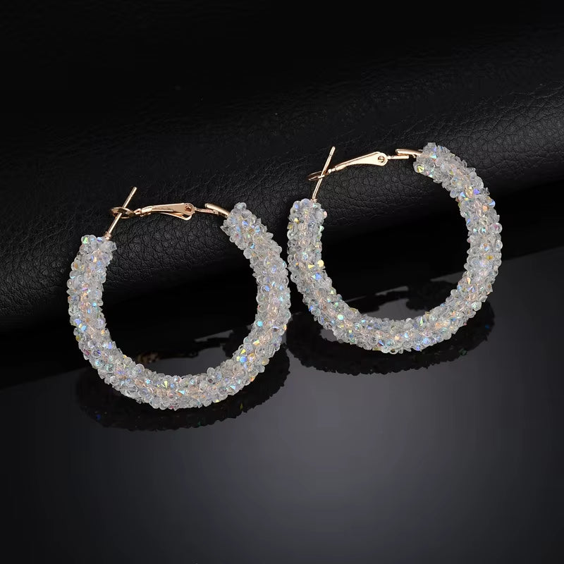 Austrian Crystal Hoop Earrings with Rhinestone Accents - Elegant Bohemian Jewelry for Women