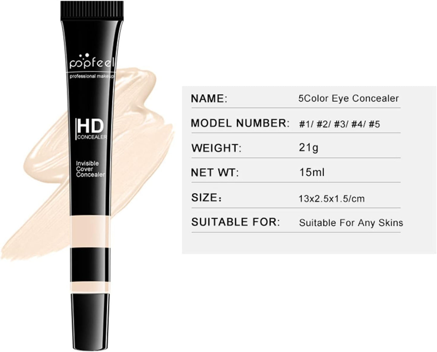 Professional HD Concealer and Corrector in 5 Shades - Waterproof Creamy Stick for Dark Circles, Wrinkles, and 3D Contouring