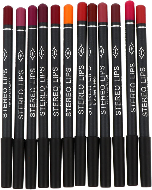 12-Piece Waterproof Lip Liner Pencil Set - Smooth Matte Lip Lining Cosmetic Supplies in Brown and Nude Shades