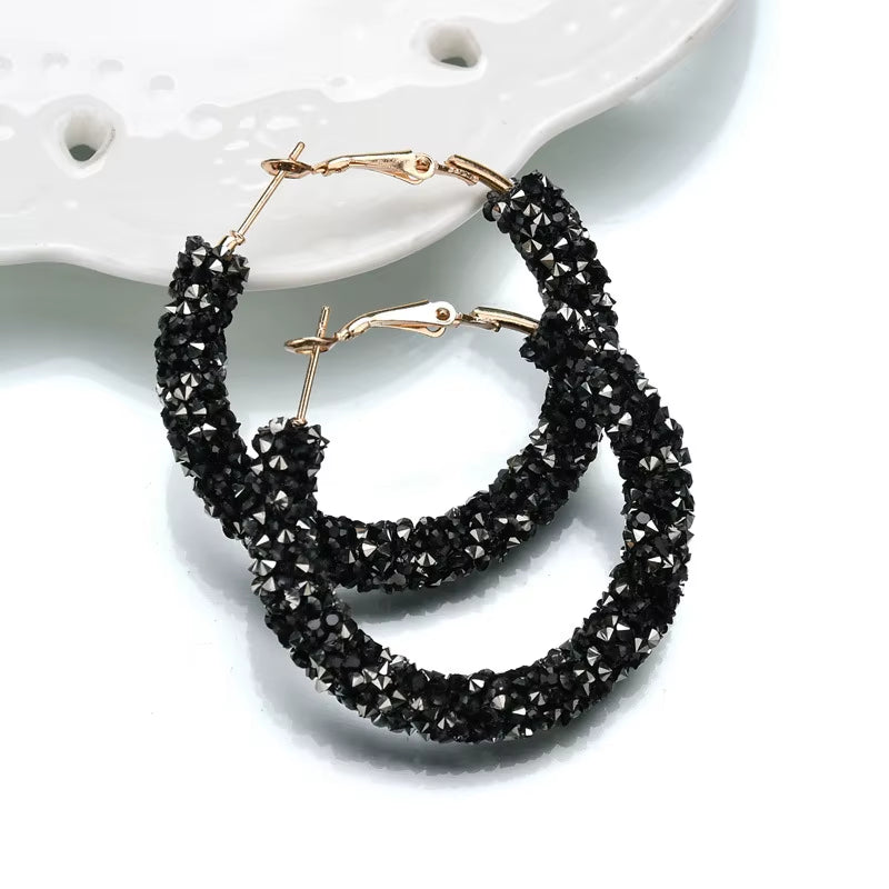 Austrian Crystal Hoop Earrings with Rhinestone Accents - Elegant Bohemian Jewelry for Women