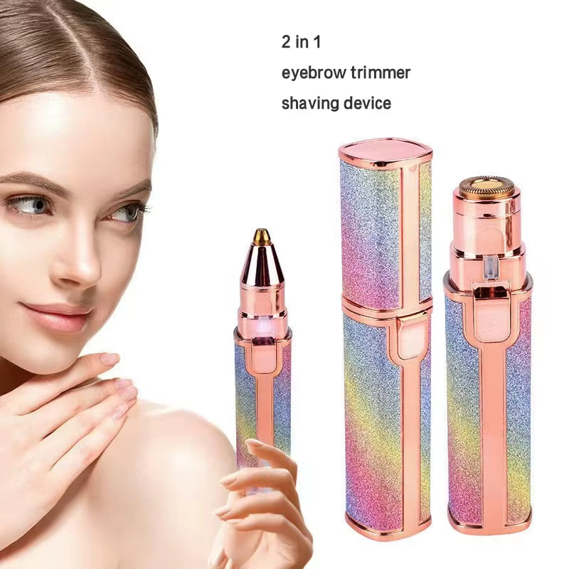 2-in-1 Rechargeable Facial Hair Removal and Eyebrow Shaver with Built-In LED Light and USB Charging