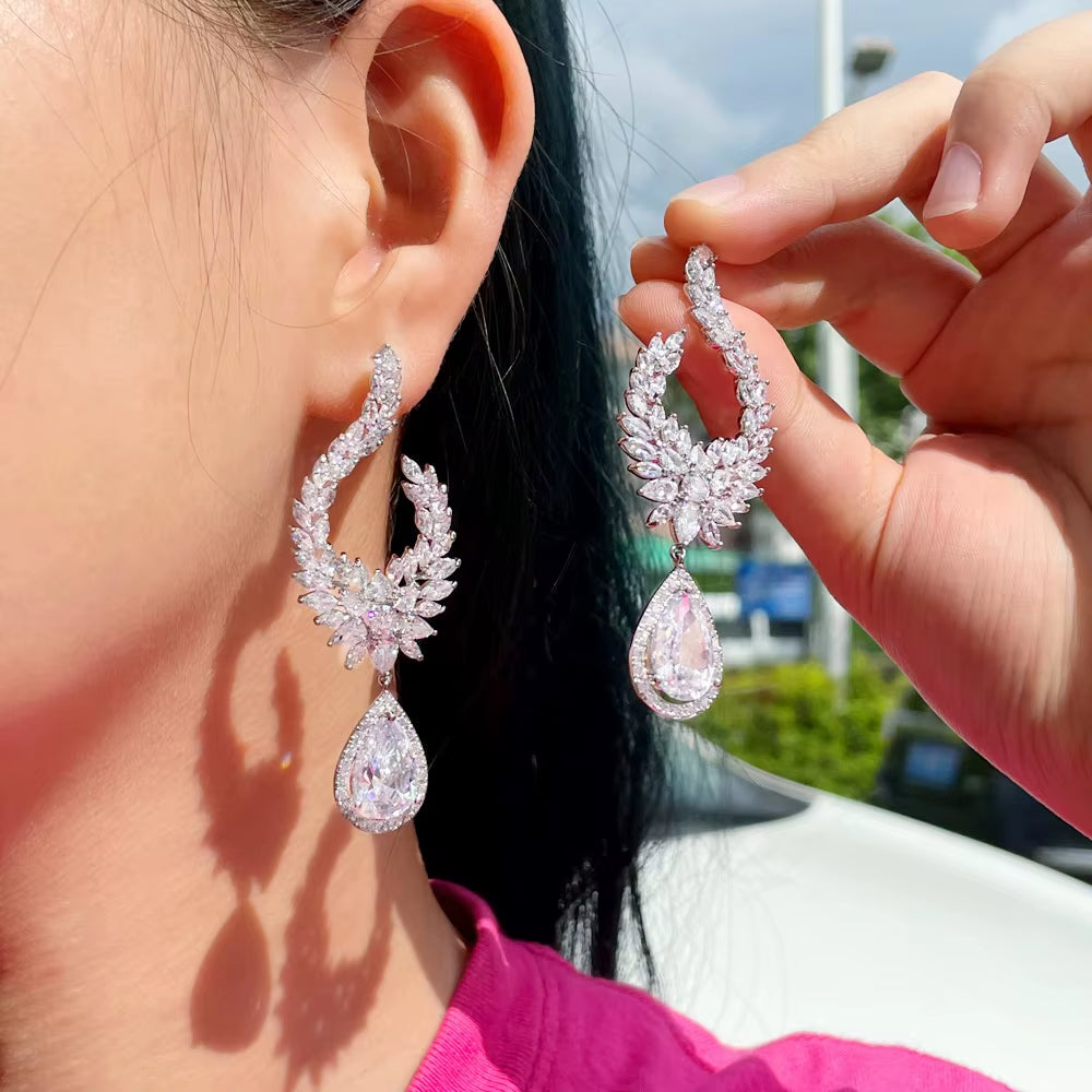 Premium Water Drop Dangle Earrings with Cubic Zirconia for Women - Elegant Fashion Jewelry for Parties and Weddings CZ964