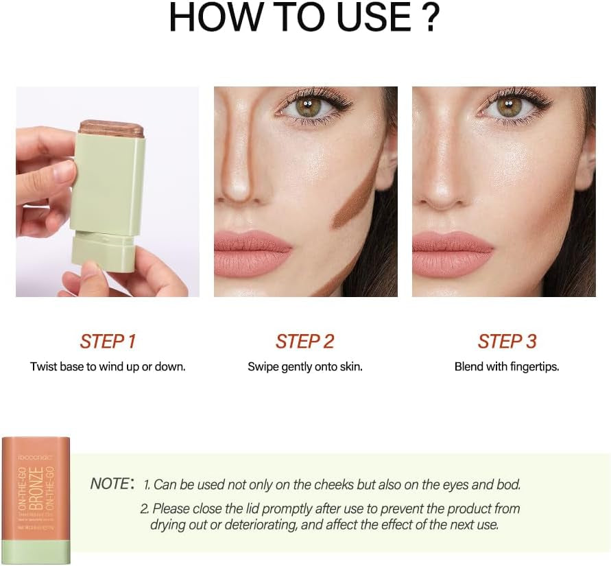 3-Piece Cream Contour Stick Set with Highlighter, Bronzer, and Blush for Cheeks and Lips - 3-in-1 Multi-Highlighter Makeup with Application Brush for Sculpting Cheeks, Long-Lasting Formula