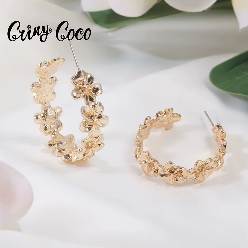 Hawaiian-Inspired Plumeria Rubra Flower Hoop Earrings by  - Elegant Australian Designer Fashion for Women