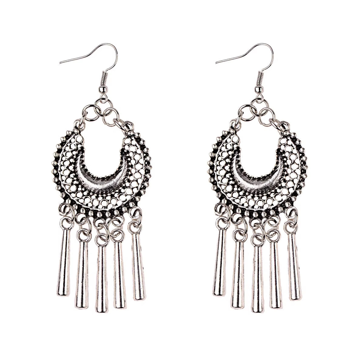 2019 Vintage Ethnic Round Alloy Tassel Hollow Drop Earrings for Women