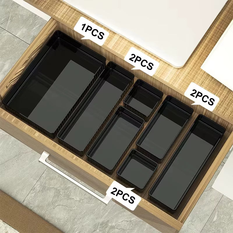 5/6/7/13PCS Desk Drawer Organizers Set Makeup Organizer Plastic Makeup Storage Clear Transparent Storage Box for Office Bathroom