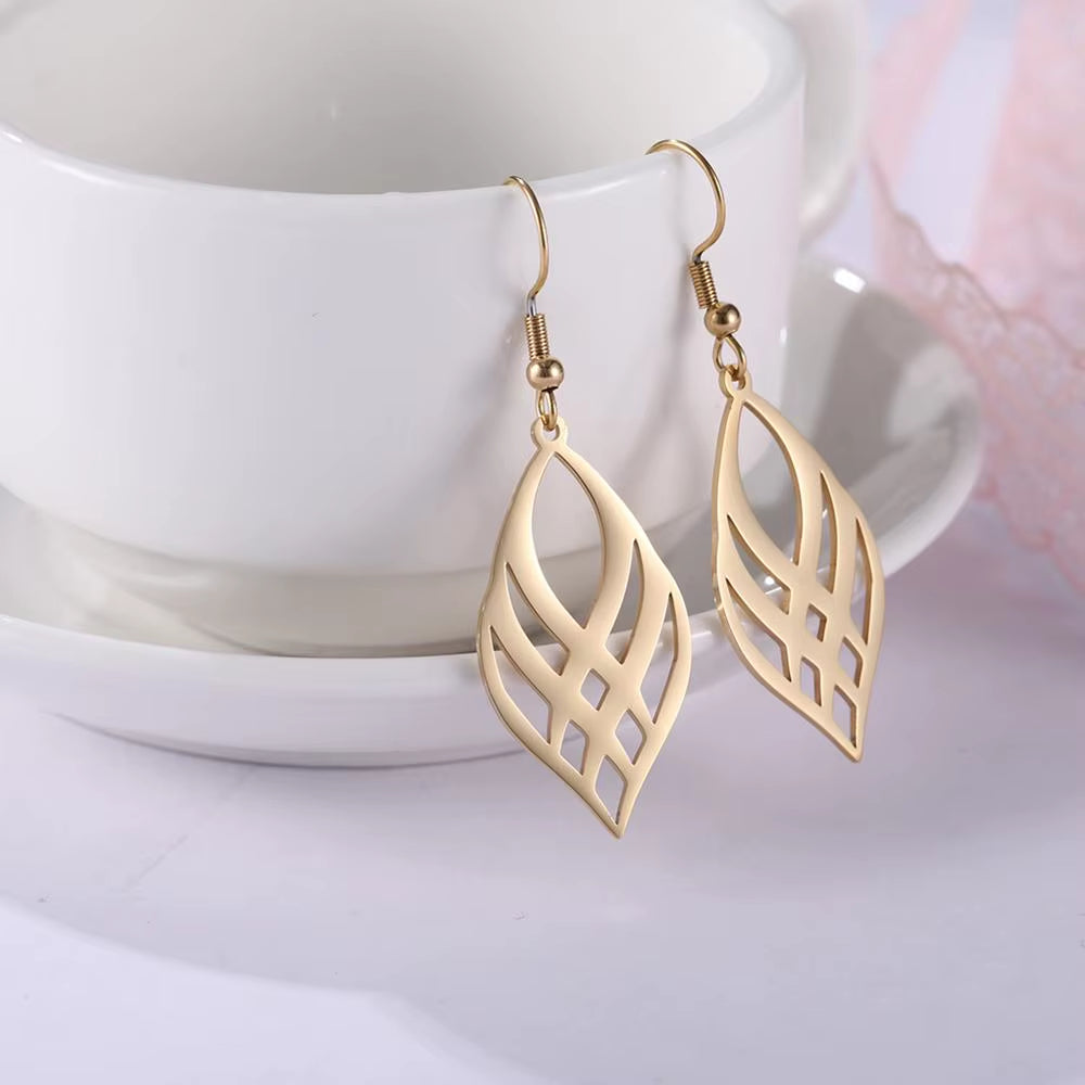 Stainless Steel Symmetrical Geometry Drop Earrings for Women - Elegant Golden and Black Statement Jewelry Wholesale