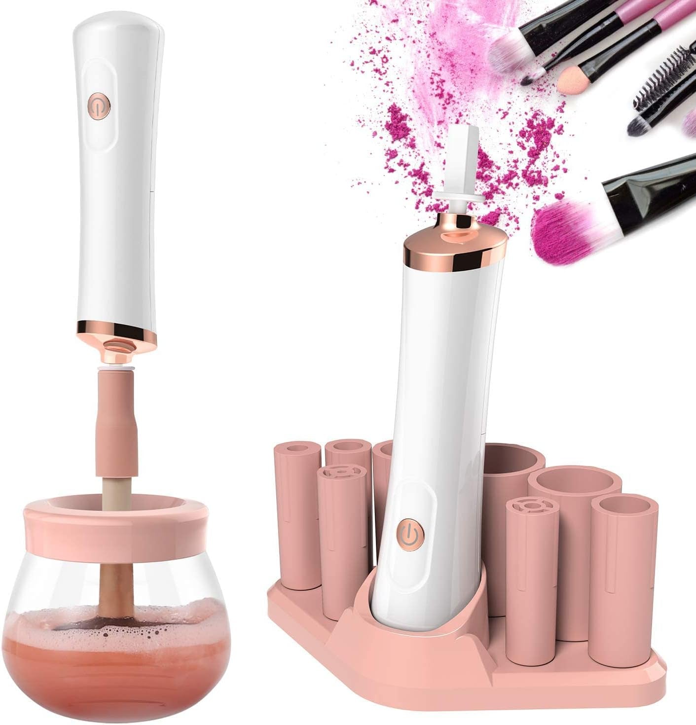 Electric Makeup Brush Cleaner and Dryer - Automatic Spinner Tool for Fast Cleaning (Pink)