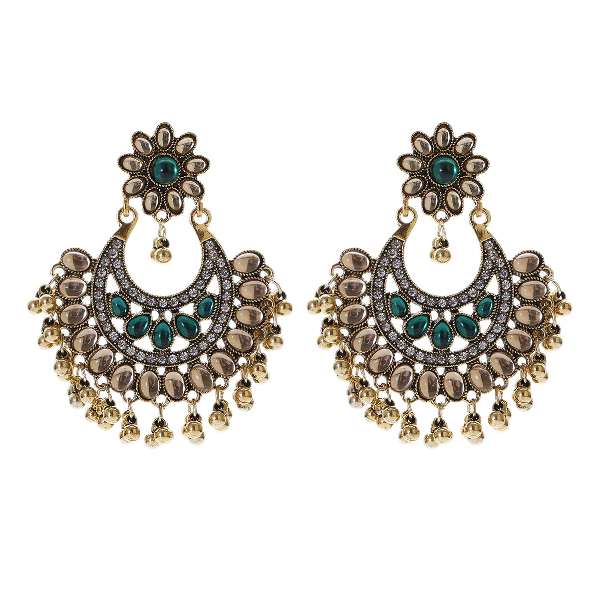 Classic Retro Gold Alloy Round Pearl Bead Tassel Earrings for Women - Bohemian Jhumka Indian Jewelry