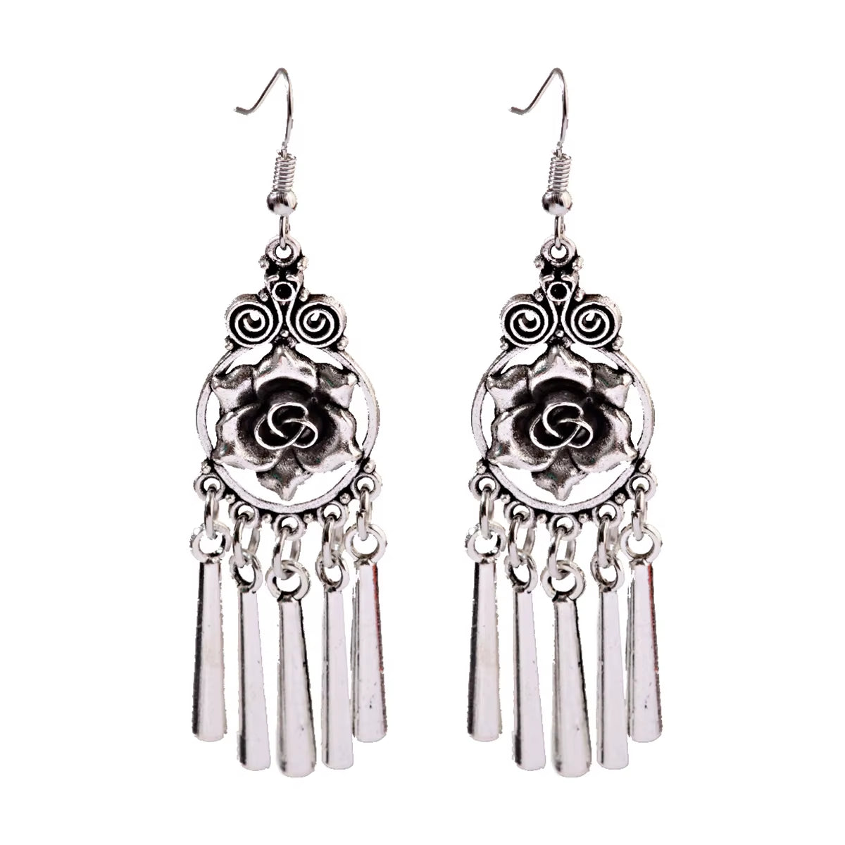 2019 Vintage Ethnic Round Alloy Tassel Hollow Drop Earrings for Women