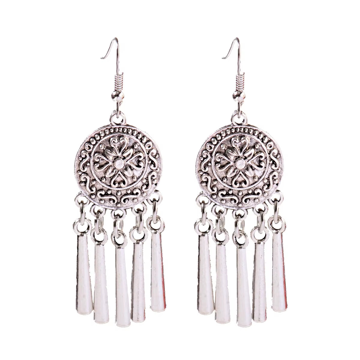 2019 Vintage Ethnic Round Alloy Tassel Hollow Drop Earrings for Women