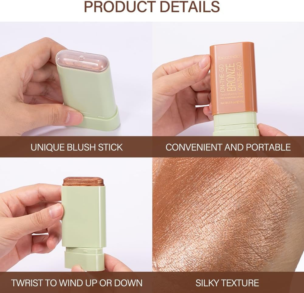 3-Piece Cream Contour Stick Set with Highlighter, Bronzer, and Blush for Cheeks and Lips - 3-in-1 Multi-Highlighter Makeup with Application Brush for Sculpting Cheeks, Long-Lasting Formula
