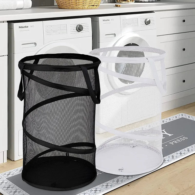 Cylindrical Mesh Yarn Laundry Basket for Efficient Clothes Storage - Large Capacity Home Organizer