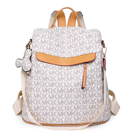 2024 Women's Fashion Soft Leather Backpack - Large Capacity White Travel Bag with Letter Pattern