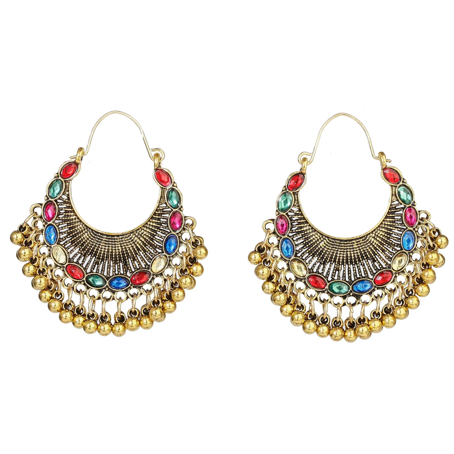Classic Retro Gold Alloy Round Pearl Bead Tassel Earrings for Women - Bohemian Jhumka Indian Jewelry