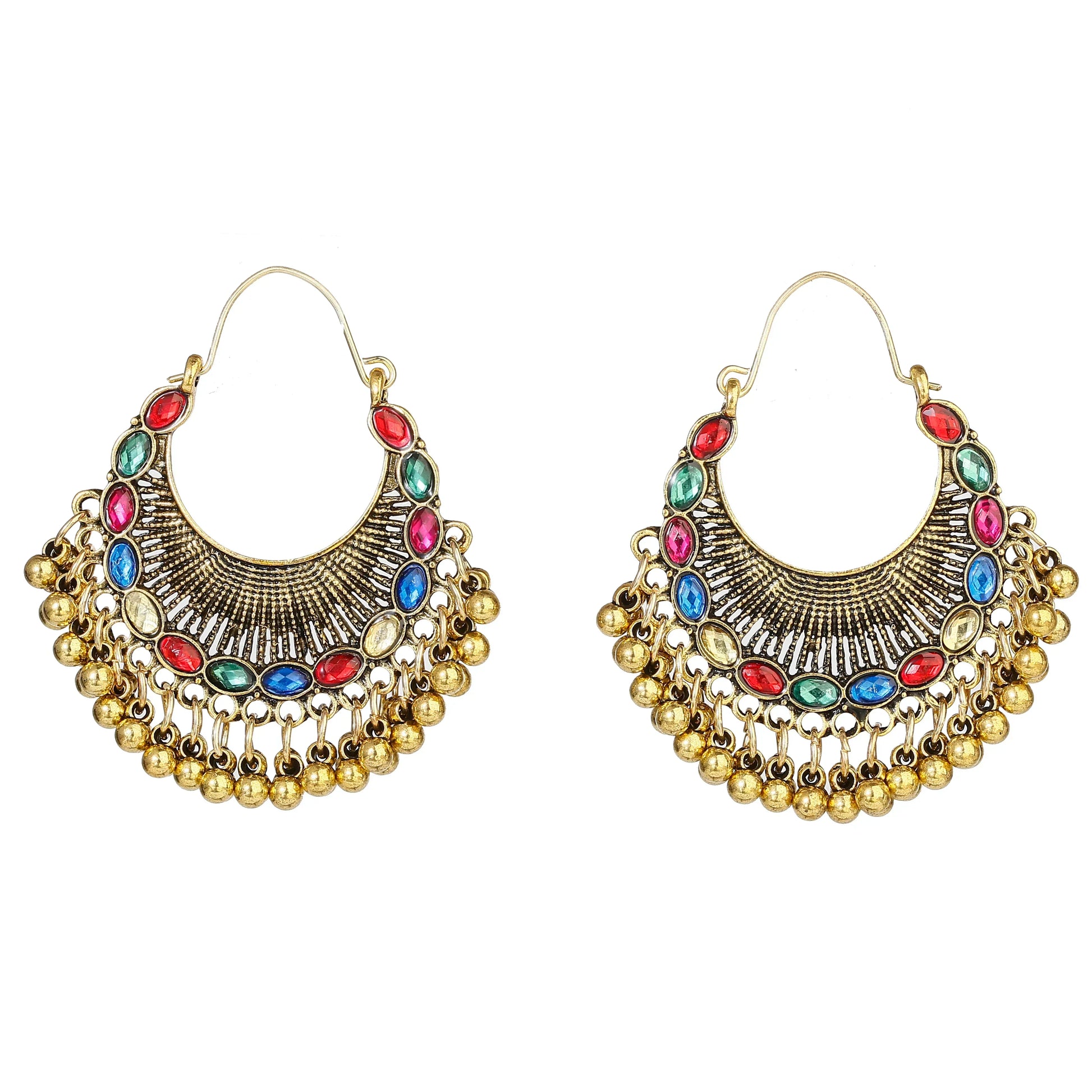 Classic Retro Gold Alloy Round Pearl Bead Tassel Earrings for Women - Bohemian Jhumka Indian Jewelry