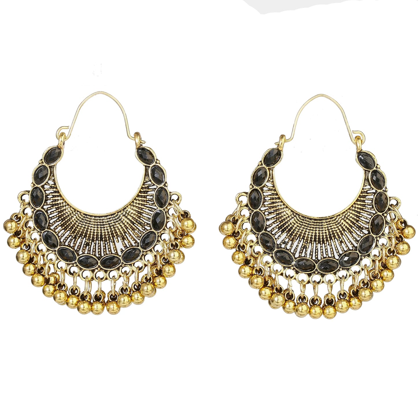 Classic Retro Gold Alloy Round Pearl Bead Tassel Earrings for Women - Bohemian Jhumka Indian Jewelry