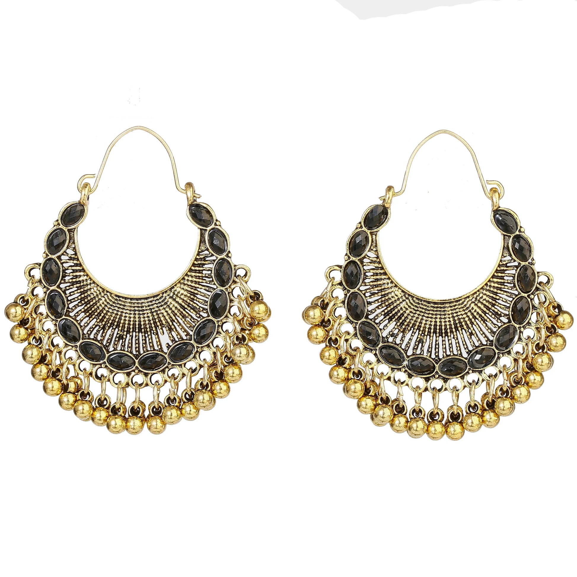 Classic Retro Gold Alloy Round Pearl Bead Tassel Earrings for Women - Bohemian Jhumka Indian Jewelry