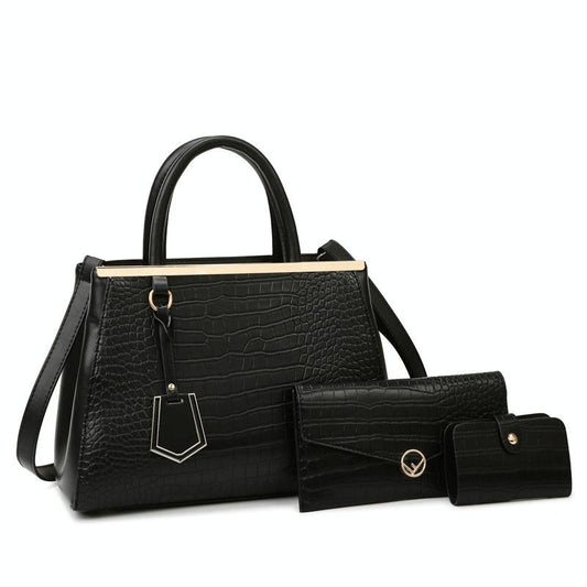 Patchwork Stone Pattern Handbag - Shoulder / Crossbody - Black