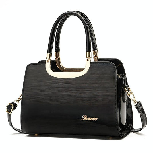 Large Capacity Leather Commuter Handbag - Bright - Black