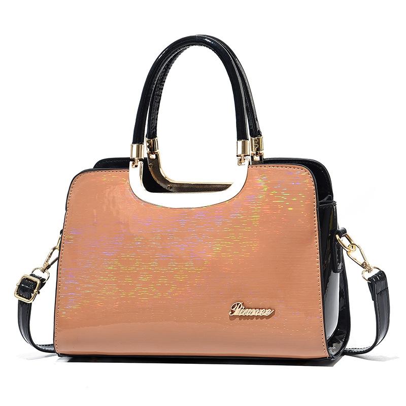 Large Capacity Leather Commuter Handbag - Bright - Black