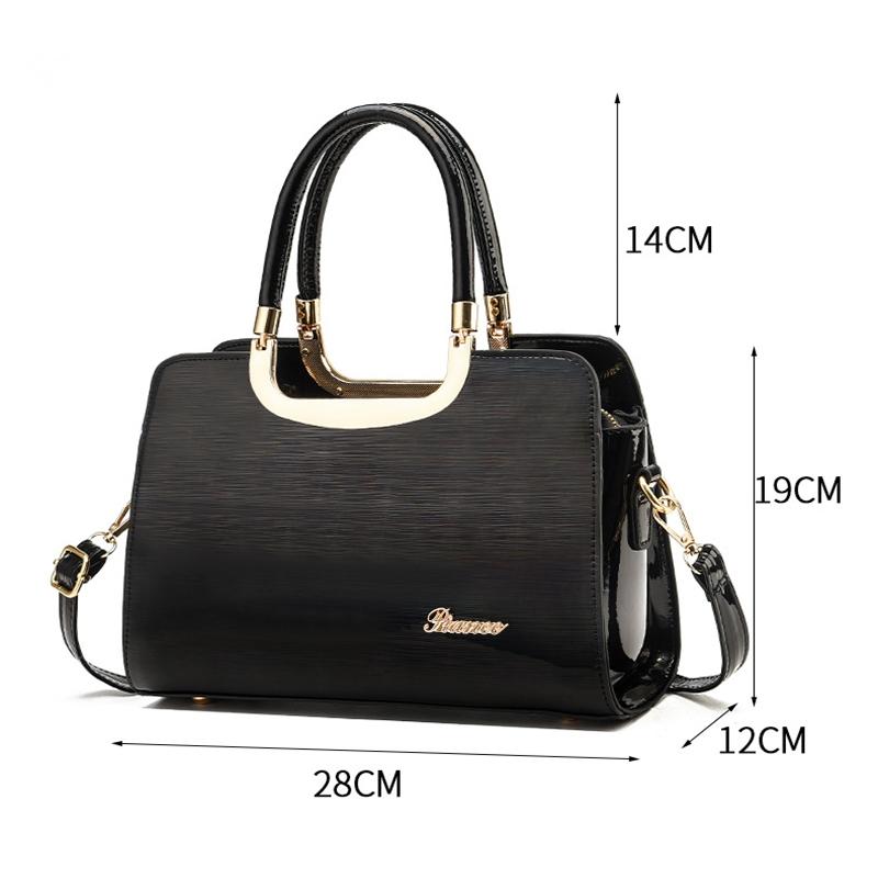 Large Capacity Leather Commuter Handbag - Bright - Black