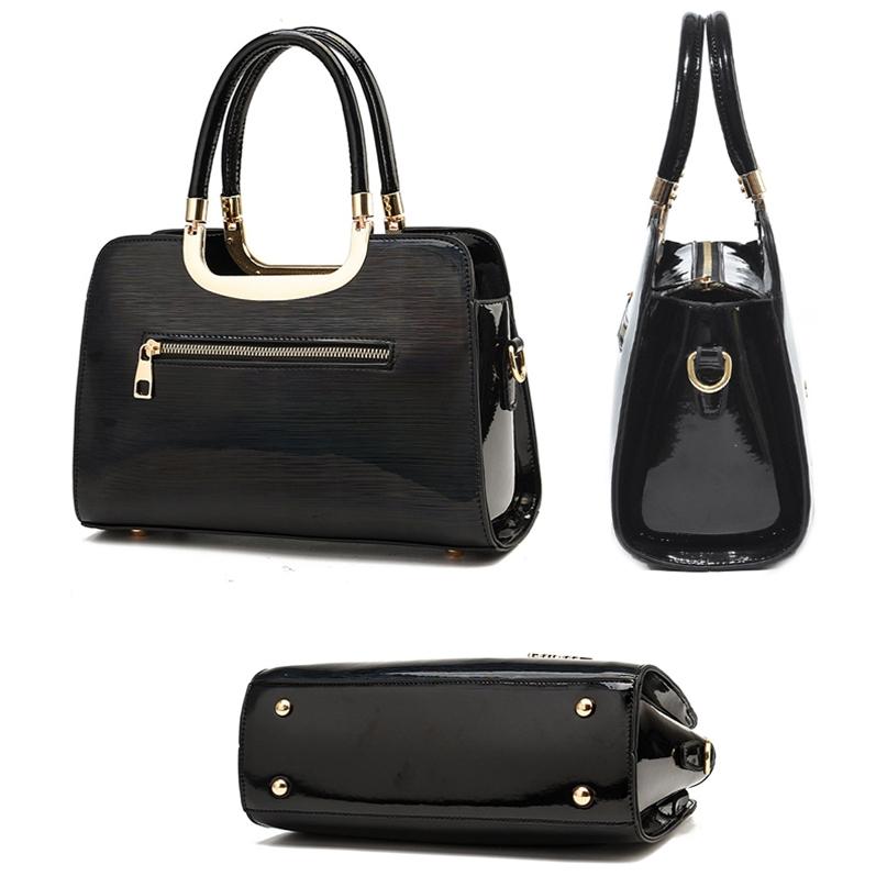 Large Capacity Leather Commuter Handbag - Bright - Black