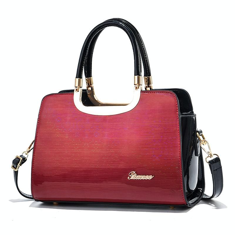 Large Capacity Leather Commuter Handbag - Bright - Black