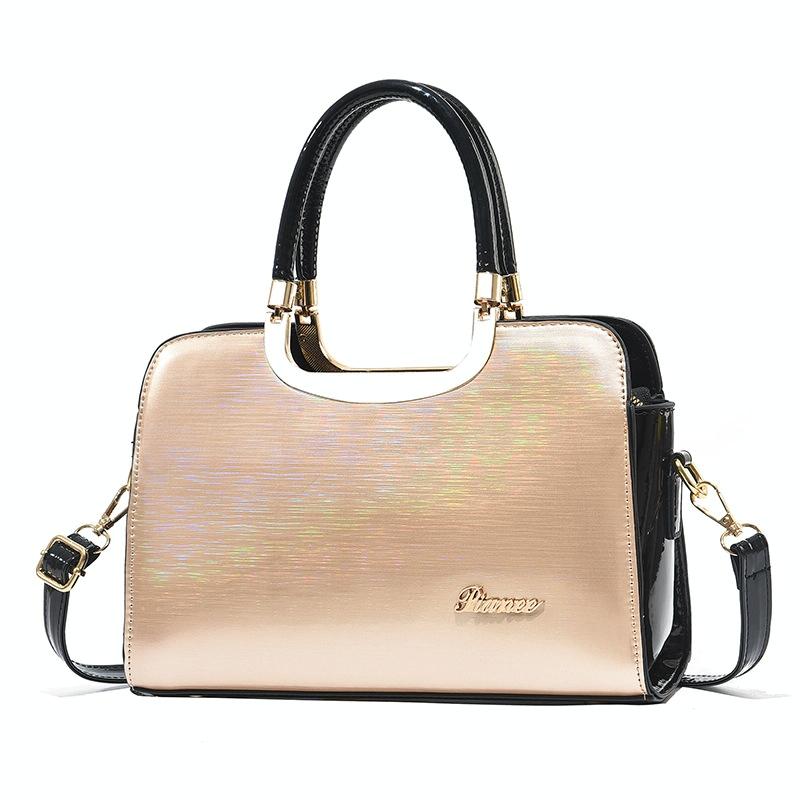 Large Capacity Leather Commuter Handbag - Bright - Black