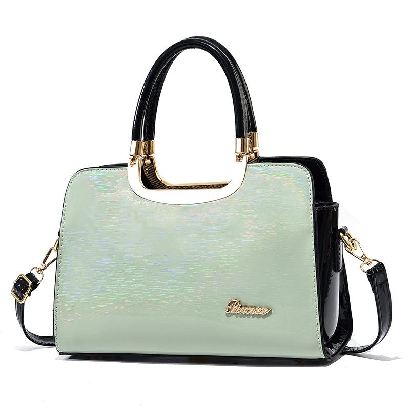 Large Capacity Leather Commuter Handbag - Bright - Black