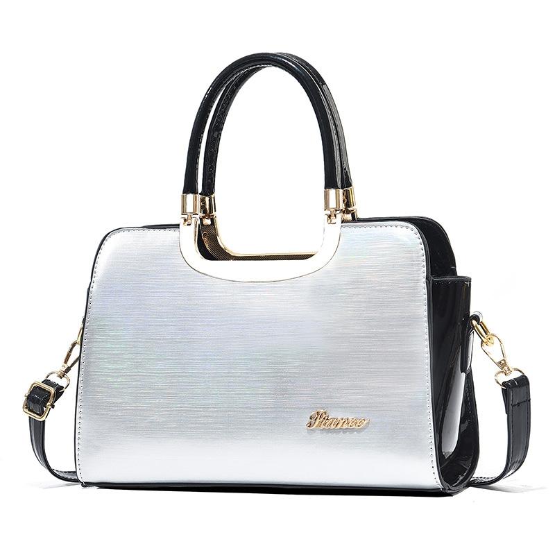 Large Capacity Leather Commuter Handbag - Bright - Black