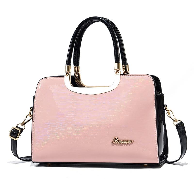 Large Capacity Leather Commuter Handbag - Bright - Black