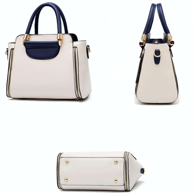 Contrast Material Ladies Handbag - Blue White