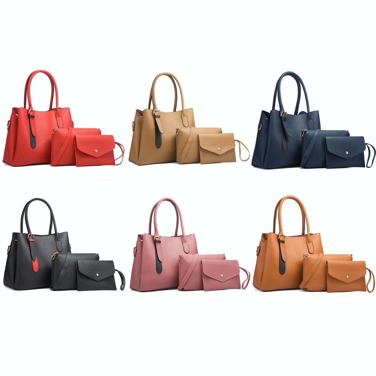 Large Capacity 3-in-1 Diagonal Handbags in Pink Pu Leather