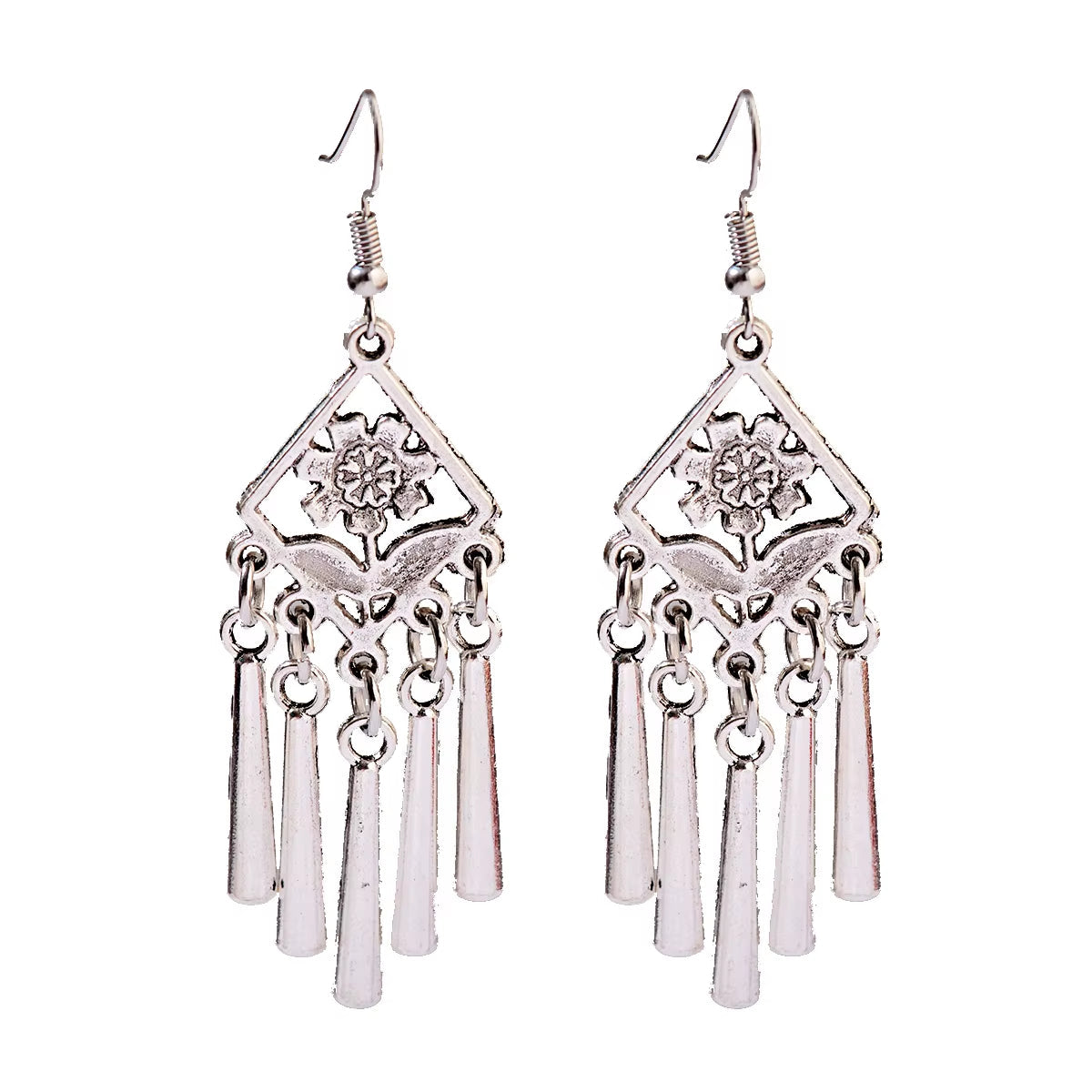 2019 Vintage Ethnic Round Alloy Tassel Hollow Drop Earrings for Women