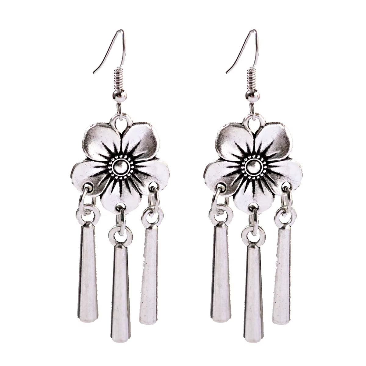 2019 Vintage Ethnic Round Alloy Tassel Hollow Drop Earrings for Women
