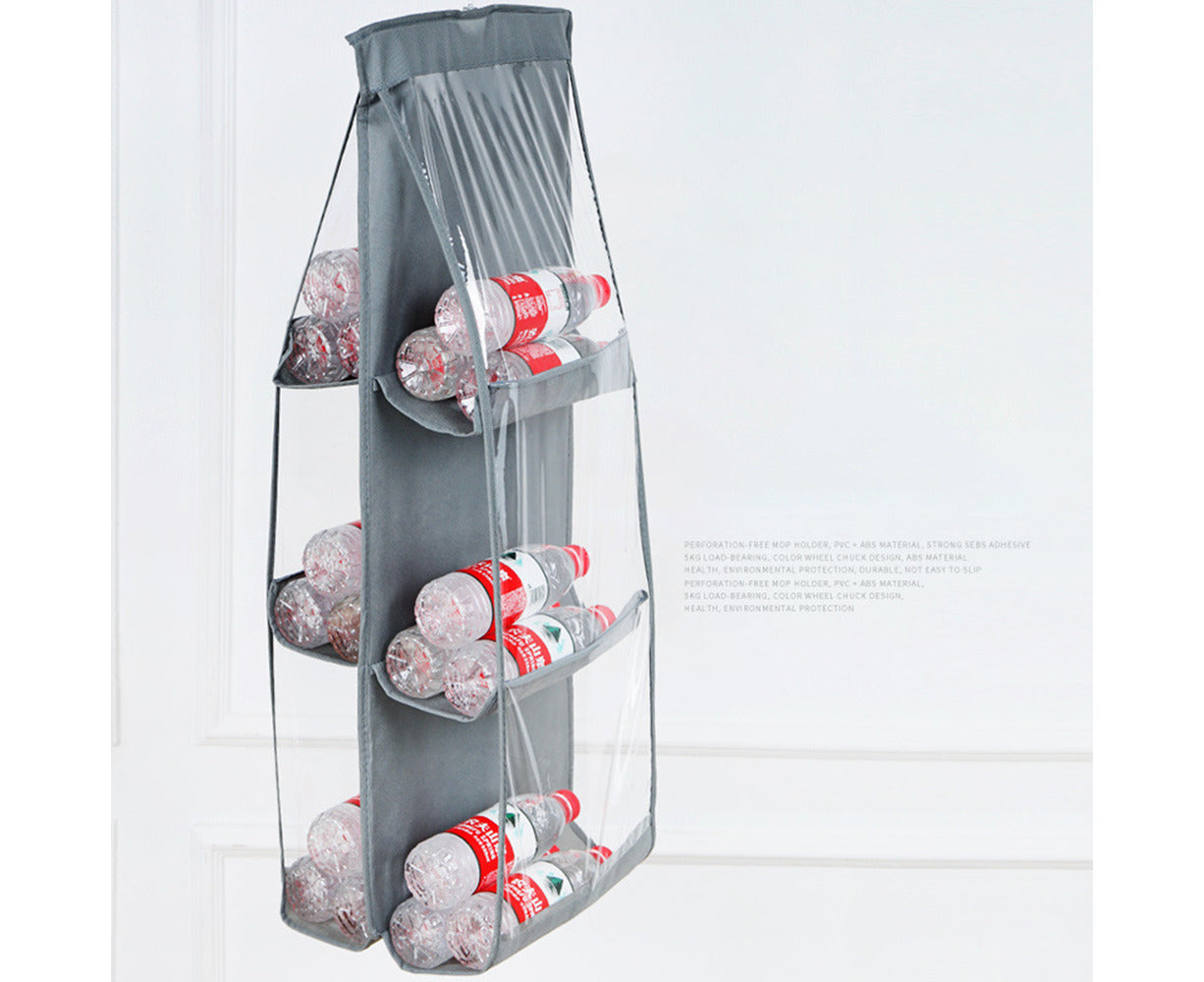 2-Pack 6-Pocket Folding Hanging Handbag Storage Organizer - Gray and Black