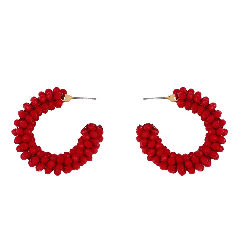 Handcrafted Stainless Steel Hoop Earrings for Women with Bohemian Beaded Design