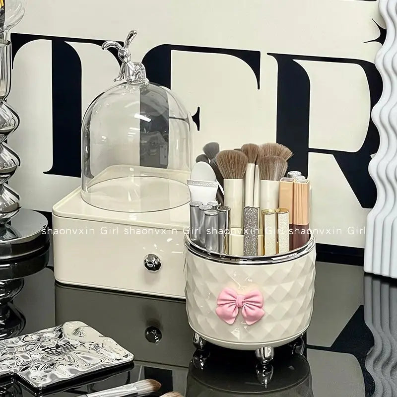 360° Rotating Makeup Brush Holder with Compartments for Eyeliner, Lipstick, Eyebrow, and Pencil Brushes - Desktop Makeup Storage Solution